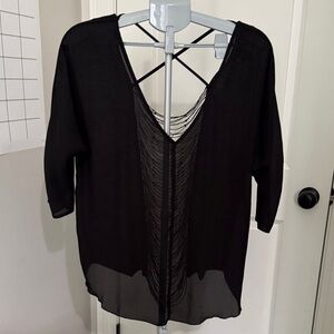 BKE Black Sheer Top with jewel back designs